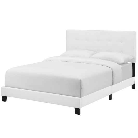 Modern Contemporary Urban Design Bedroom Full Size Bed Frame, Fabric, White, Box Spring Required