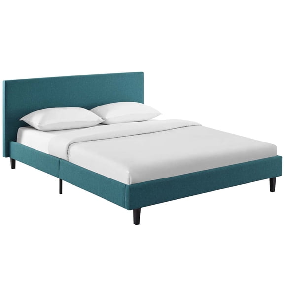 Modern Contemporary Urban Design Bedroom Full Size Platform Bed Frame, Fabric, Aqua Blue