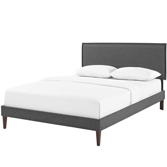Modern Contemporary Urban Design Bedroom Full Size Platform Bed Frame, Fabric, Grey Gray