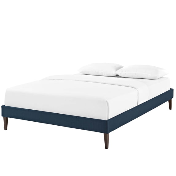 Modern Contemporary Urban Design Bedroom Full Size Platform Bed Frame, Fabric, Navy Blue