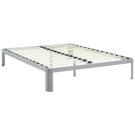 Modern Contemporary Urban Design Bedroom Full Size Platform Bed Frame, Grey Gray, Metal Steel