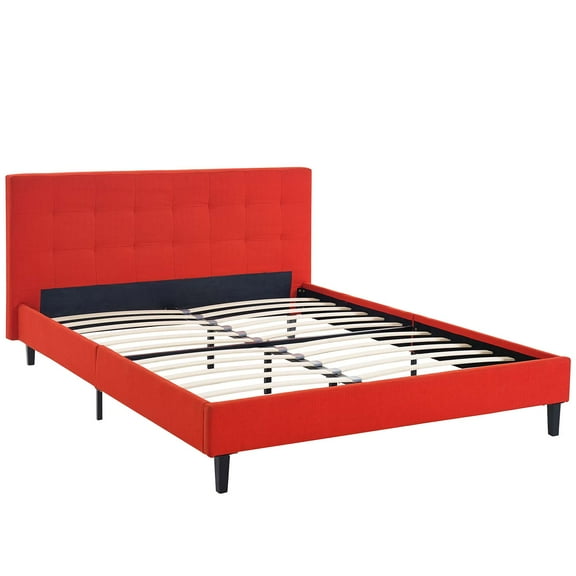 Modern Contemporary Urban Design Bedroom Full Size Platform Bed Frame, Red, Fabric Wood