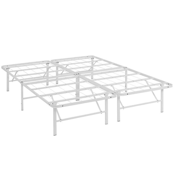 Modern Contemporary Urban Design Bedroom Full Size Platform Bed Frame, White, Metal Steel