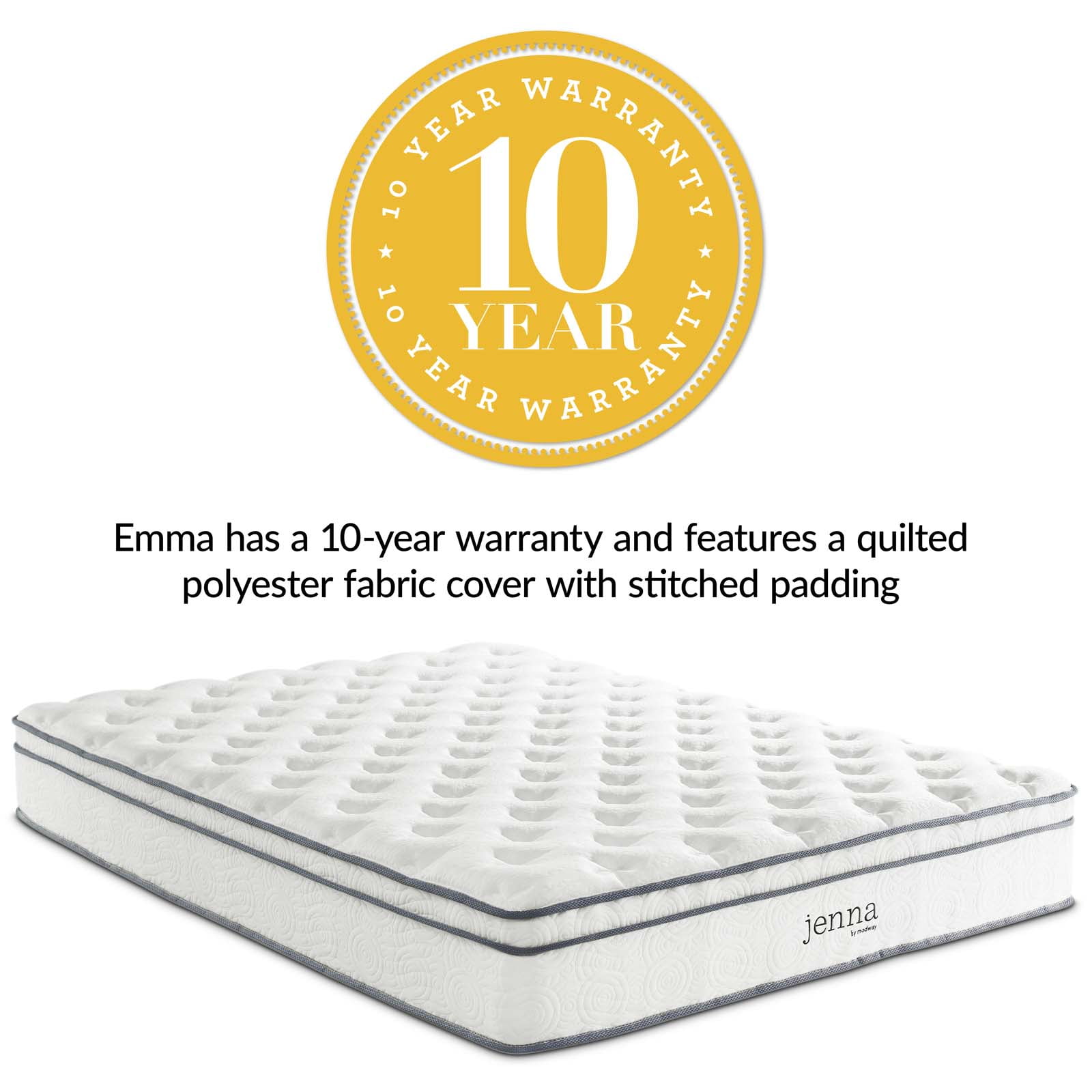 Modern Contemporary Urban Design Bedroom King Size 10inch Mattress, Fabric, White