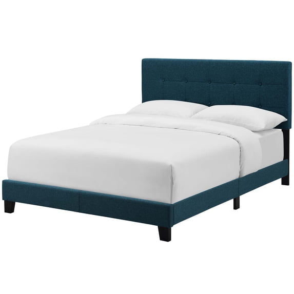 Modern Contemporary Urban Design Bedroom King Size Bed Frame, Fabric, Navy Blue, Box Spring Required