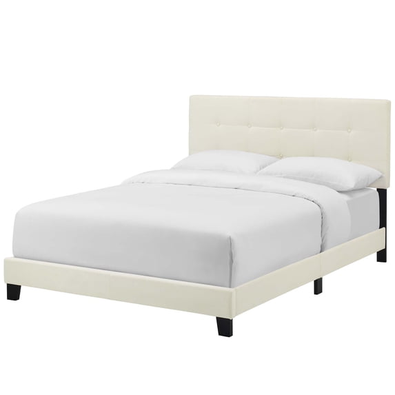 Modern Contemporary Urban Design Bedroom King Size Bed Frame, Velvet Fabric, Ivory White, Box Spring Required
