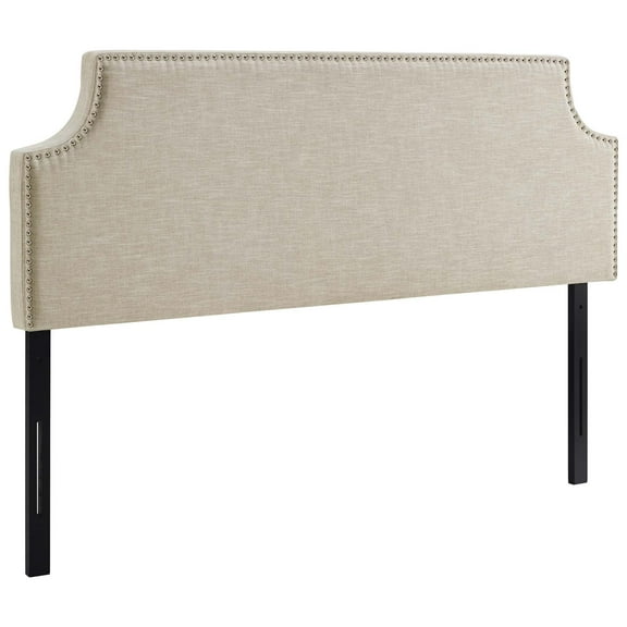 Modern Contemporary Urban Design Bedroom Queen Size Headboard, Fabric Nail Rivet, Beige