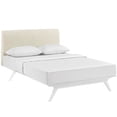 thumbnail image 1 of Modern Contemporary Urban Design Bedroom Queen Size Platform Bed Frame, Beige White, Fabric Wood, 1 of 5