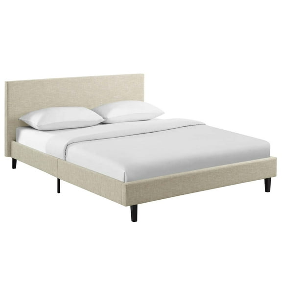 Modern Contemporary Urban Design Bedroom Queen Size Platform Bed Frame, Fabric, Beige
