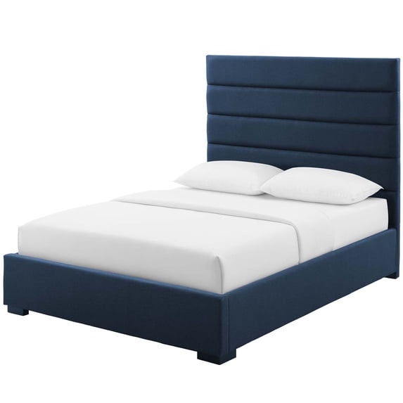 Modern Contemporary Urban Design Bedroom Queen Size Platform Bed Frame, Fabric, Blue