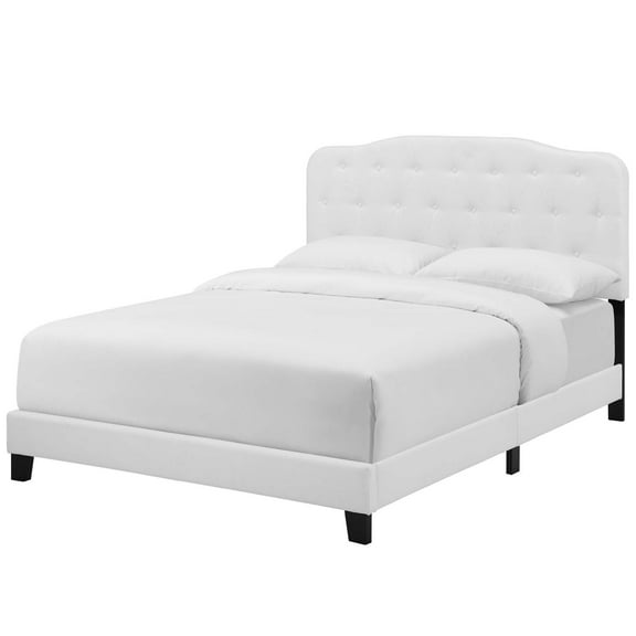 Modern Contemporary Urban Design Bedroom Queen Size Platform Bed Frame, Fabric, White