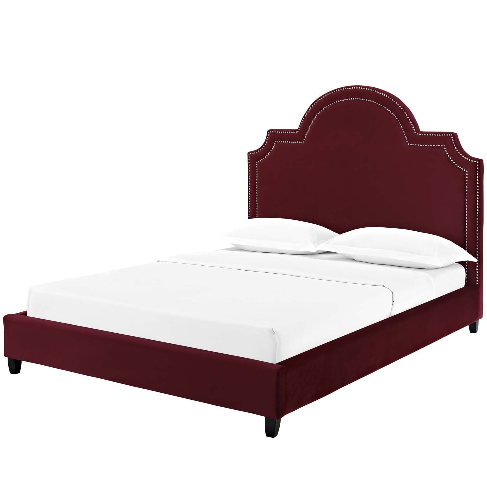 Modern Contemporary Urban Design Bedroom Queen Size Platform Bed Frame, Velvet Fabric, Red