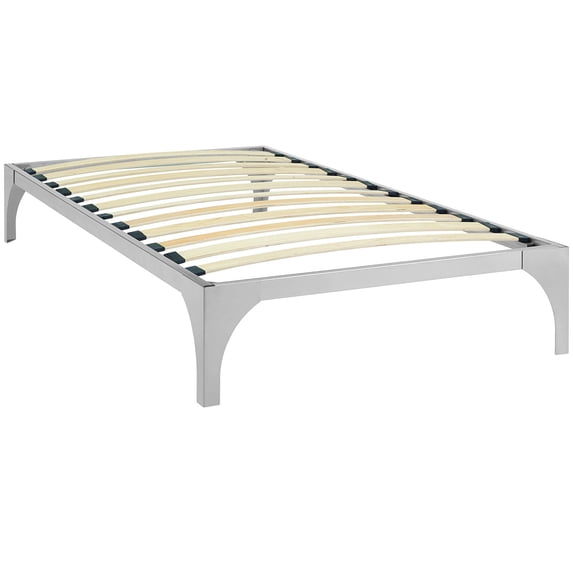Modern Contemporary Urban Design Bedroom Twin Size Platform Bed Frame, Silver, Metal Steel