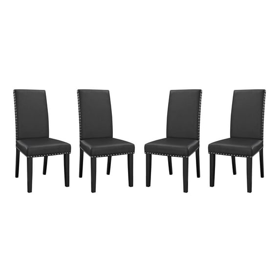 Modern Contemporary Urban Design Dining Kitchen Room Side Chair, Set of Four, Faux Vinyl Leather, Black