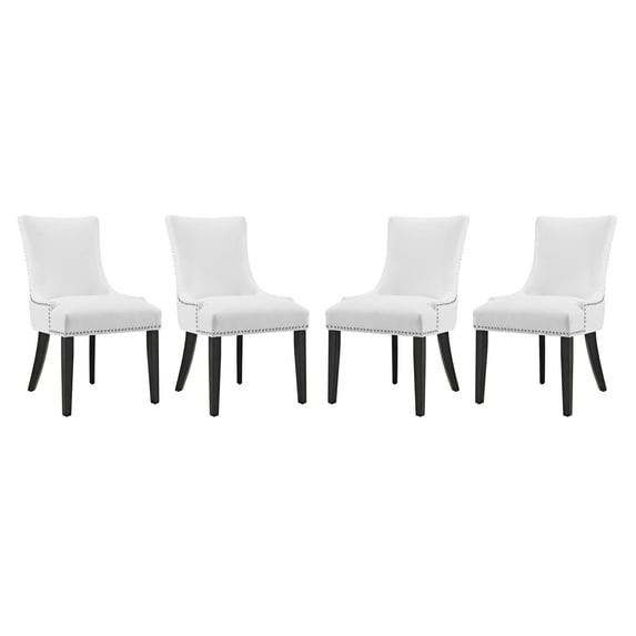 Modern Contemporary Urban Design Dining Kitchen Room Side Chair, Set of Four, Faux Vinyl Leather Nail Rivet, White