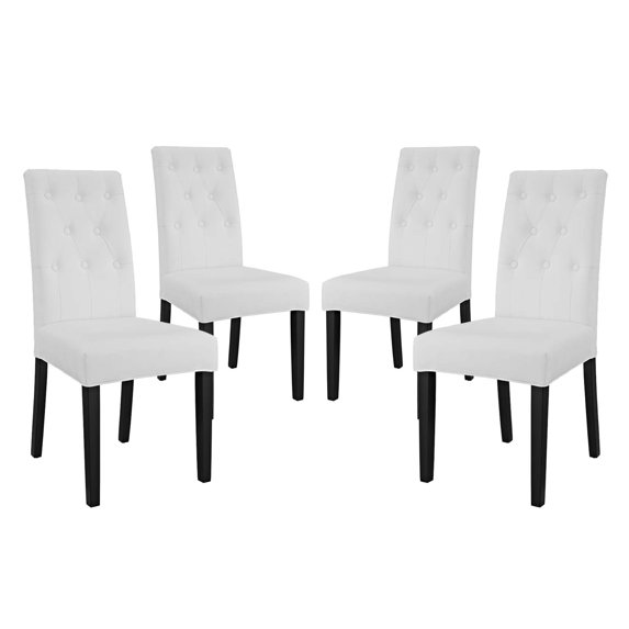 Modern Contemporary Urban Design Dining Kitchen Room Side Chair, Set of Four, Faux Vinyl Leather, White