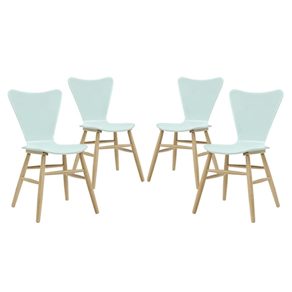 Modern Contemporary Urban Design Dining Kitchen Room Side Chair, Set of Four, Wood, Light Blue