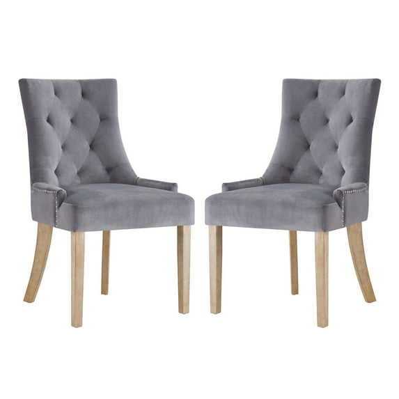 Modern Contemporary Urban Design Dining Kitchen Room Side Chair, Set of Two, Velvet Fabric Wood, Grey Gray