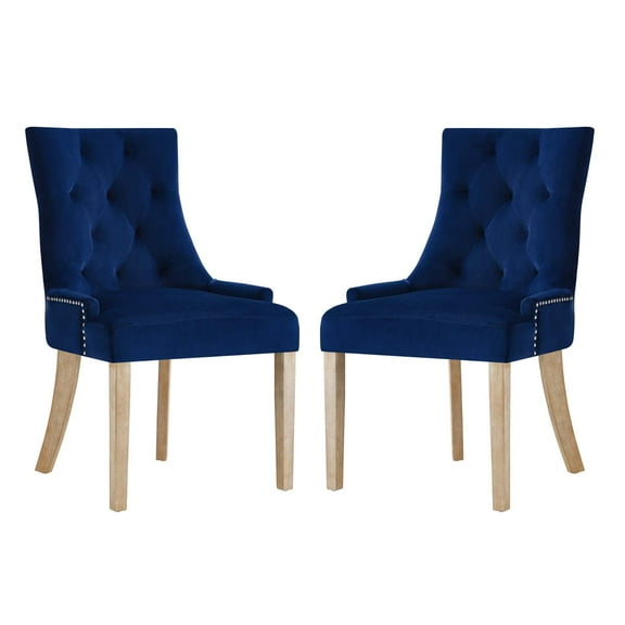 Modern Contemporary Urban Design Dining Kitchen Room Side Chair, Set of Two, Velvet Fabric Wood, Navy Blue