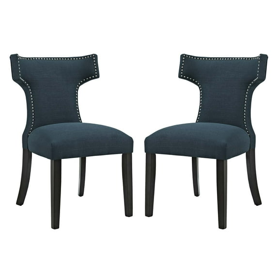 Modern Contemporary Urban Design Kitchen Room Dining Chair ( Set of 2), Navy Blue, Fabric Wood