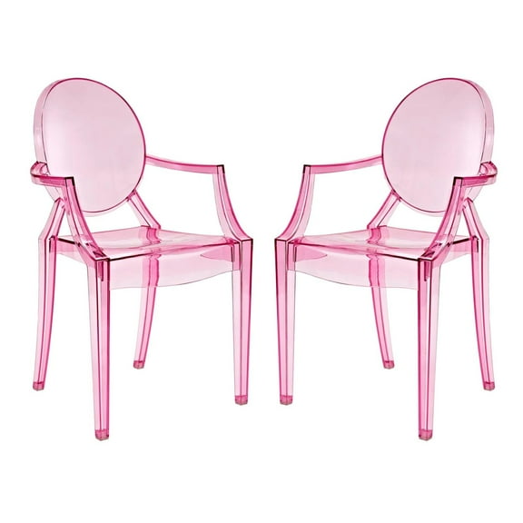 Modern Contemporary Urban Design Kitchen Room Dining Chair ( Set of Two), Pink, Plastic