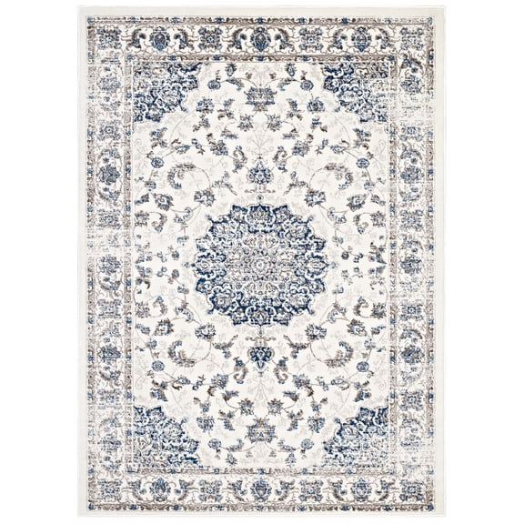 Modern Contemporary Urban Design Living Lounge Room Area Rug Runner Floor Carpet, Distressed Vintage Style, Fabric, Ivory White