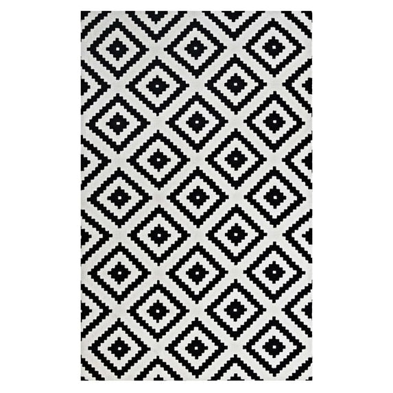 Modern Contemporary Urban Design Living Lounge Room Area Rug Runner Floor Carpet, Fabric, Multi White Black