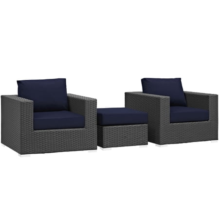 Modern Contemporary Urban Design Living Lounge Room Sectional Sofa Set, Navy Blue, Rattan