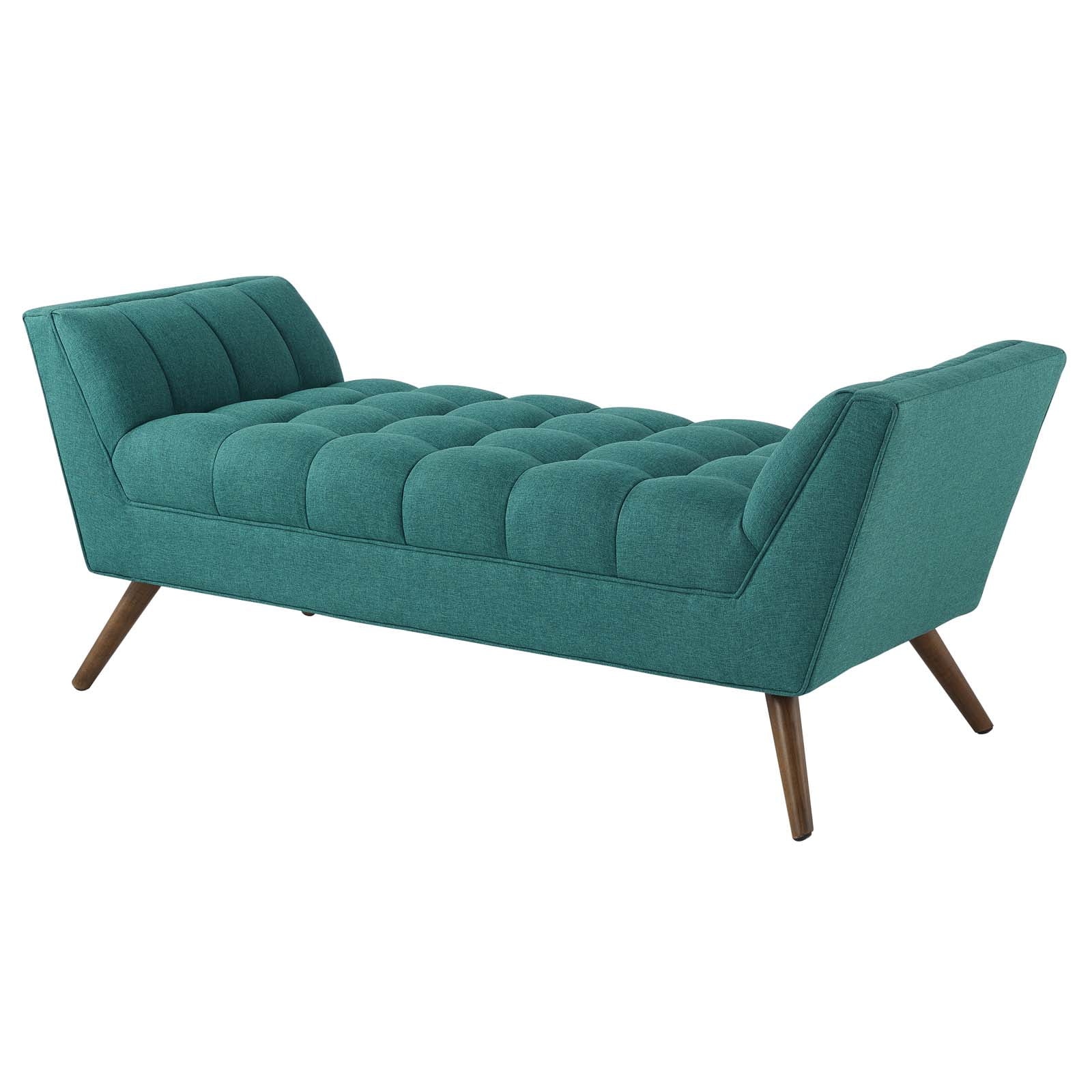 Modway Teal Mid-Century 53" Fabric Bench with Tapered Wood Legs