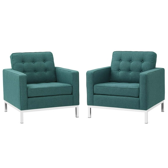 Modern Contemporary Urban Design Living Room Lounge Club Lobby Armchair Accent Chair, Set of Two, Fabric, Aqua Blue