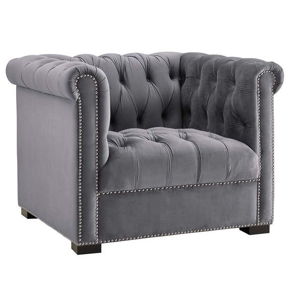 Modern Contemporary Urban Design Living Room Lounge Club Lobby Armchair Accent Chair, Velvet Fabric, Grey Gray