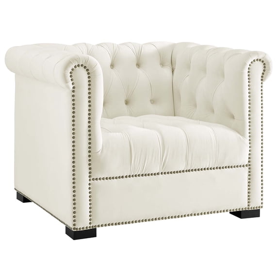 Modern Contemporary Urban Design Living Room Lounge Club Lobby Armchair Accent Chair, Velvet Fabric, Ivory White