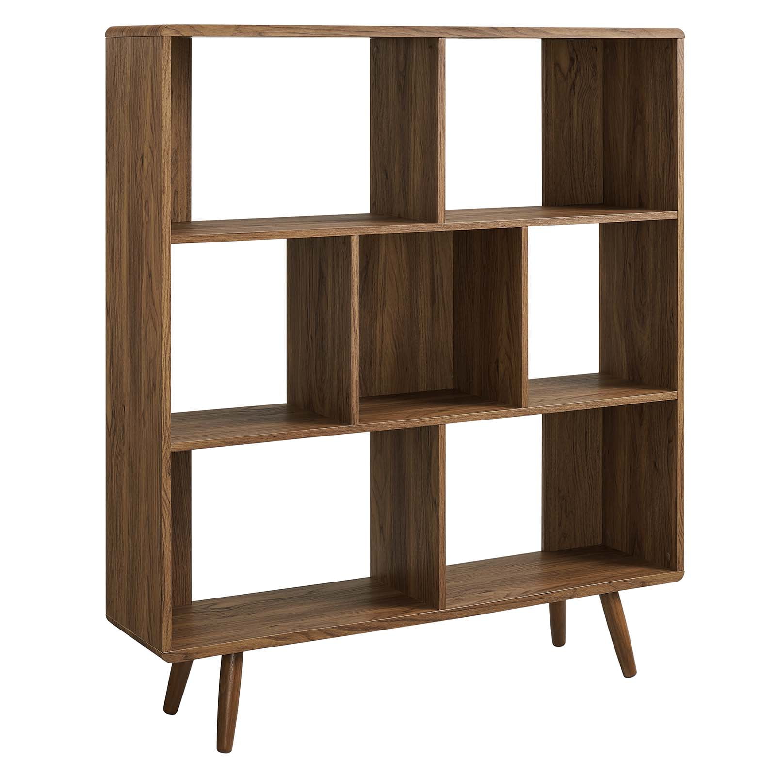 Walnut Grain Corner Bookshelf with Offset Cubes - 45"x52.5"