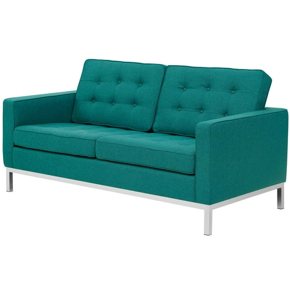 Modern Contemporary Urban Design Living Room Lounge Club Lobby Loveseat Sofa, Fabric, Aqua Blue
