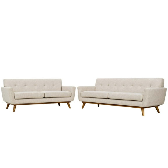 Modern Contemporary Urban Design Living Room Lounge Club Lobby Loveseat and Sofa Set, Fabric, Beige