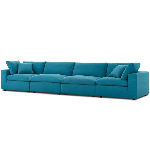 Modern Contemporary Urban Design Living Room Lounge Club Lobby Sectional Sofa Set, Fabric, Aqua Blue
