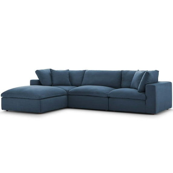 Modern Contemporary Urban Design Living Room Lounge Club Lobby Sectional Sofa Set, Fabric, Navy Blue