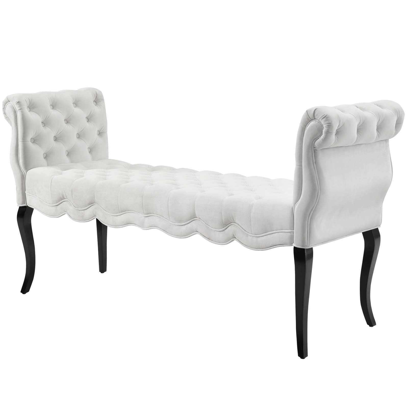 Elegant Adelia Performance Velvet Tufted Bench with Wenge Wood Legs - White
