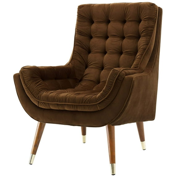 Modern Contemporary Urban Design Living Room Lounge Club Lobby Tufted Accent Chair, Velvet Fabric, Brown