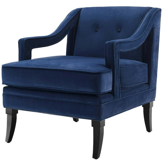 Modern Contemporary Urban Design Living Room Lounge Club Lobby Tufted Armchair Accent Chair, Velvet Fabric, Navy Blue
