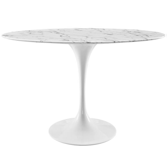 Modern Contemporary Urban Design Mid Century Kitchen Room Oval Dining Table, White, Marble Faux