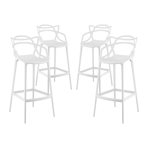Modern Contemporary Urban Design Outdoor Kitchen Room Bar Stool Chair ( Set of Four), White, Plastic