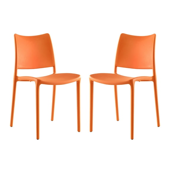 Modern Contemporary Urban Design Outdoor Kitchen Room Dining Chair ( Set of 2), Orange, Plastic