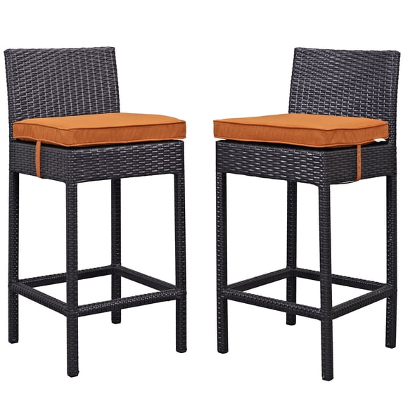 Modern Contemporary Urban Design Outdoor Patio Balcony Bar Stool Chair ( Set of Two), Orange, Rattan