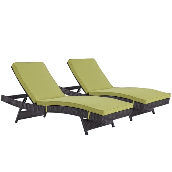 Modern Contemporary Urban Design Outdoor Patio Balcony Chaise Lounge Chair ( Set of 2), Green, Rattan