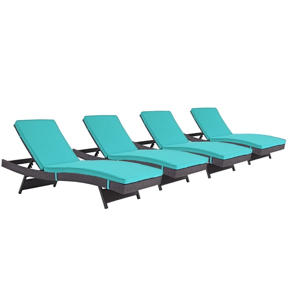 Modern Contemporary Urban Design Outdoor Patio Balcony Chaise Lounge Chair ( Set of 4), Blue, Rattan