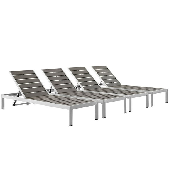 Modern Contemporary Urban Design Outdoor Patio Balcony Chaise Lounge Chair ( Set of 4), Grey Gray, Aluminum