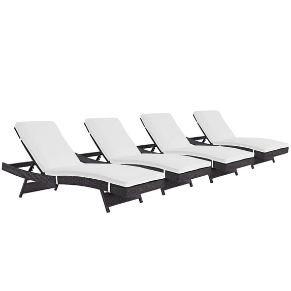 Modern Contemporary Urban Design Outdoor Patio Balcony Chaise Lounge Chair ( Set of 4), White, Rattan