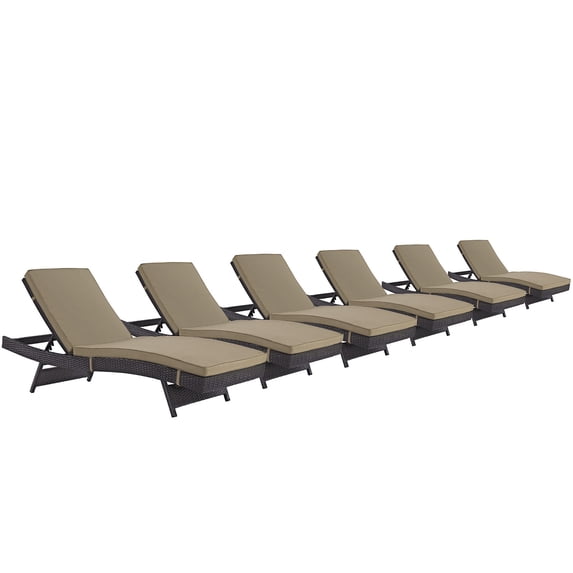 Modern Contemporary Urban Design Outdoor Patio Balcony Chaise Lounge Chair ( Set of 6), Brown, Rattan