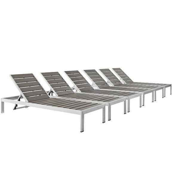 Modern Contemporary Urban Design Outdoor Patio Balcony Chaise Lounge Chair ( Set of 6), Grey Gray, Aluminum